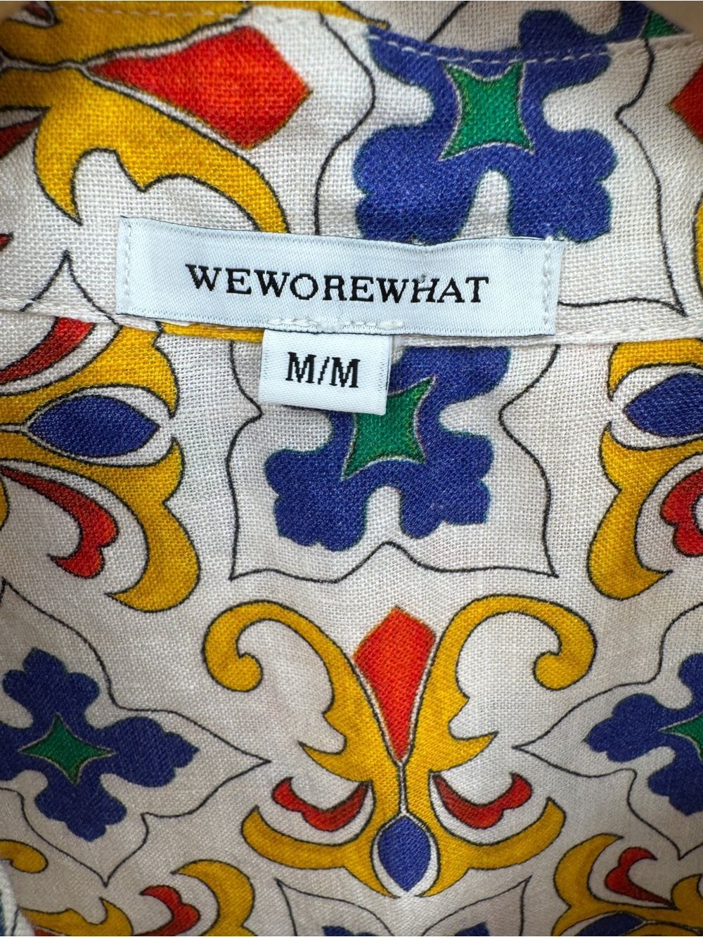 WEWOREWHAT Linen Tile Pattern Dad Shirt Oversized Size Medium Colorful - Picture 4 of 11